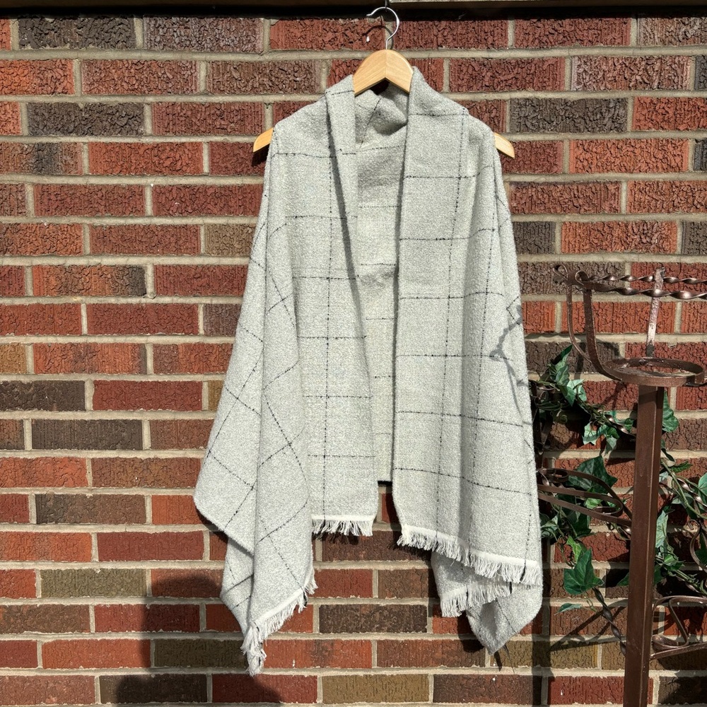 Express Oatmeal Cream and Black Plaid Front Scarf Cardigan